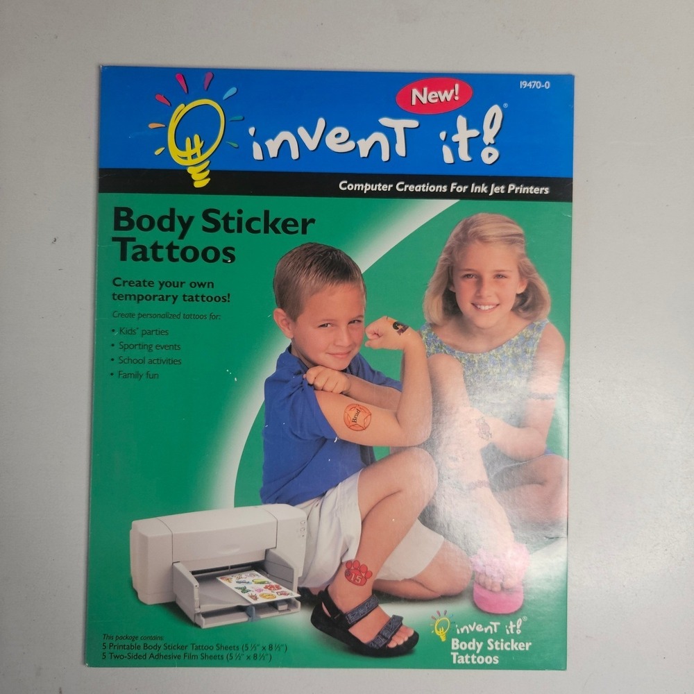 Invent It Body Sticker Tattoos Ink Jet Printer Paper DIY Temporary Tattoo Kit